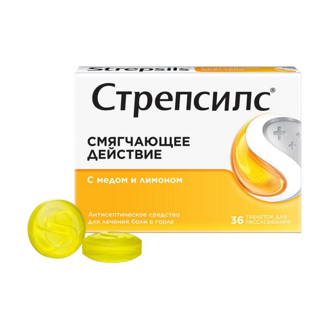 Изображение товара Стрепсилс Мед лимон таблетки для рассасывания 36 штук для боли в горле и инфекций