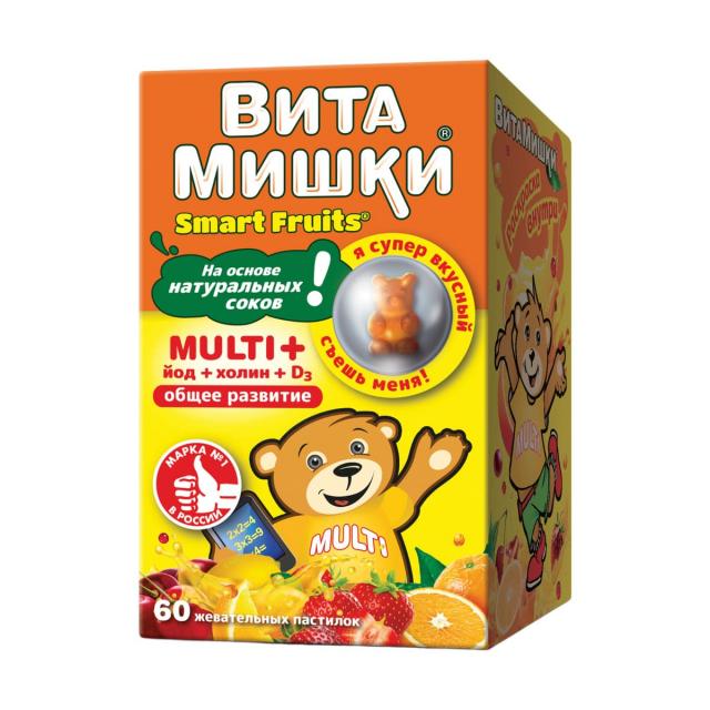 Изображение товара ВитаМишки Мульти+ пастилки жевательные №60 для детей с витаминами и минералами, 2500 мг