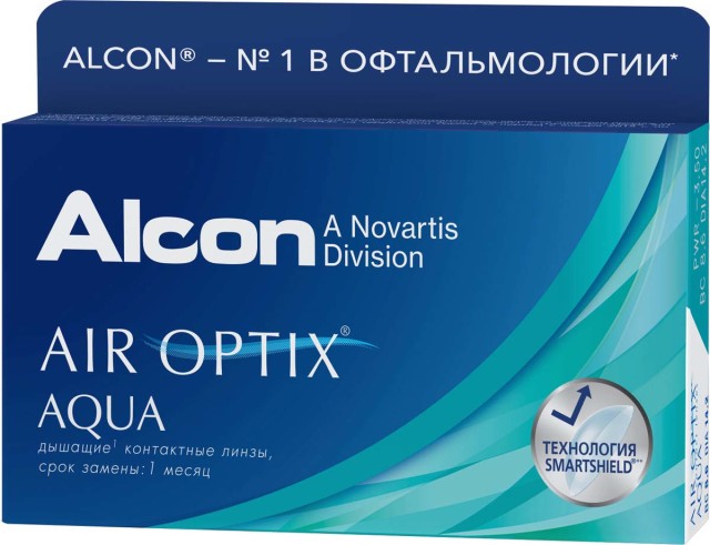 Изображение товара Линзы ежемесячные Air Optix Aqua с плазменной обработкой, 8,6 Радиус, -1,50 Диоптрии