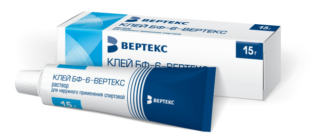 Изображение товара Медицинский клей БФ-6 Вертекс 15 г для наружных раневых обработок