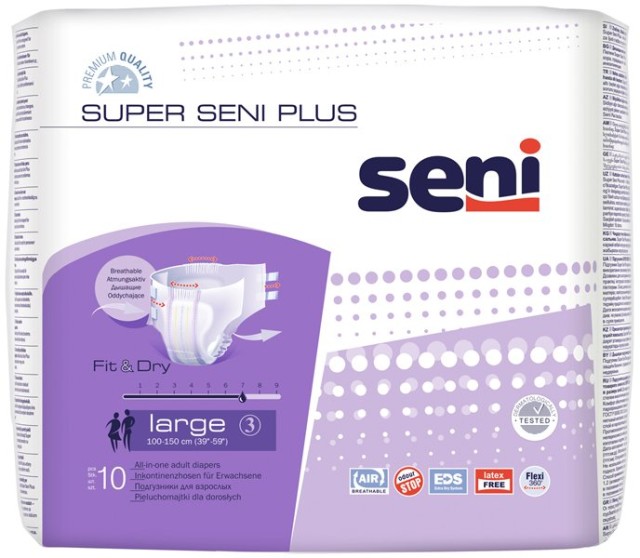 Изображение товара Подгузники для взрослых Super Seni Plus L, 10 шт, дышащие, инконтиненция