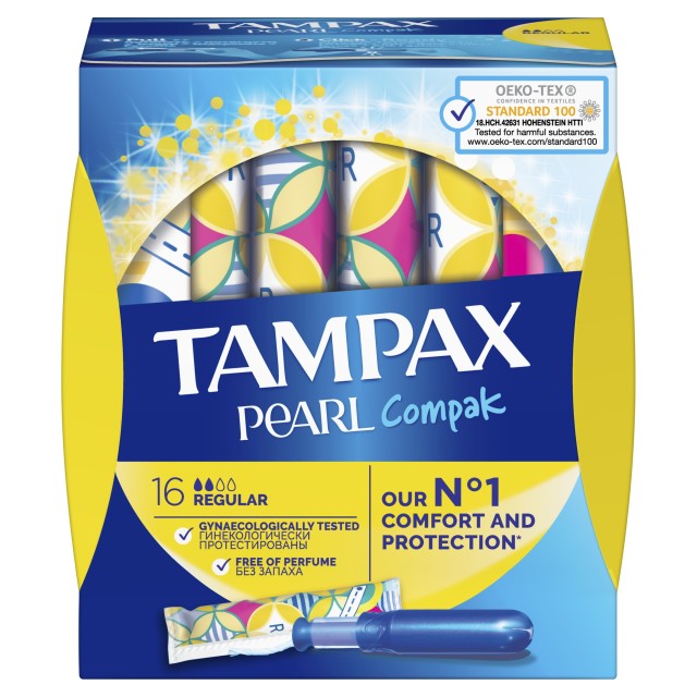 Изображение товара Тампоны Tampax Pearl Compak Regular 16 шт безопасные и комфортные