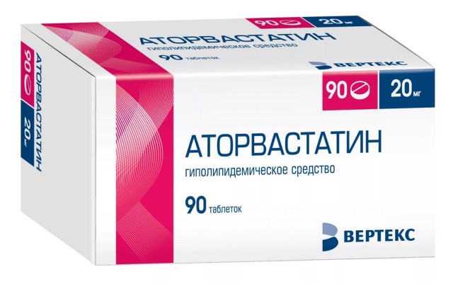 Изображение товара Аторвастатин-Вертекс таблетки покрытые оболочкой 20мг №90