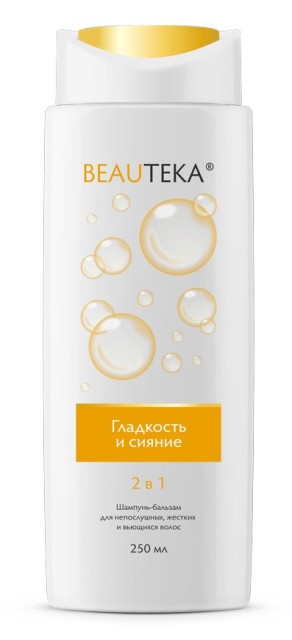 Изображение товара Шампунь-бальзам 2 в 1 Гладкость и сияние 250 мл Бьютека