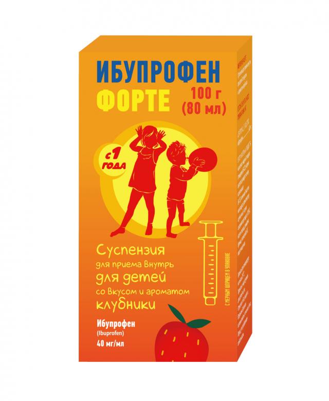 Изображение товара Ибупрофен форте суспензия для детей 40мг/мл, клубника и апельсин, 100 г