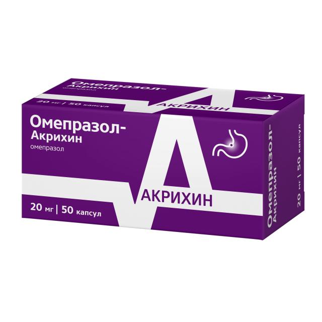 Изображение товара Омепразол-Акрихин капсулы 20мг для лечения желудочного дискомфорта