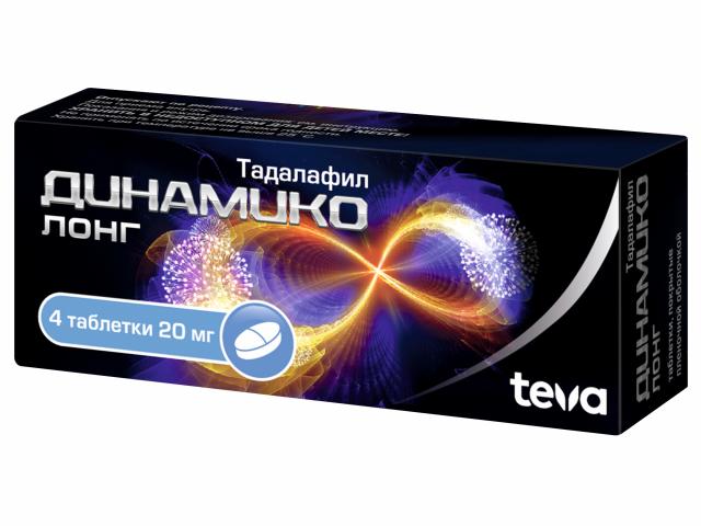 Изображение товара Таблетки Динамико Лонг 20 мг для эректильной дисфункции и гиперплазии