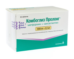 Изображение товара Комбоглиз пролонг таблетки покрытые оболочкой 1000мг+2,5мг №56