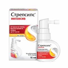 Изображение товара Стрепсилс Интенсив спрей 8,75мг/доза мед/лимон 15мл