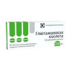 Изображение товара Глютаминовая кислота таблетки покрытые оболочкой 250мг №10
