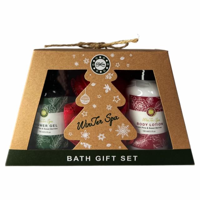 Изображение товара Набор для душа Бьютерика №19 гель, лосьон и мочалка, аромат сосна ягода